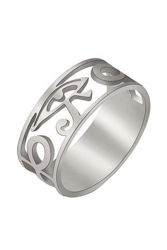 Eye of Ra Ring Silver Surgical Stainless Steel Egyptian Ankh Band Horus