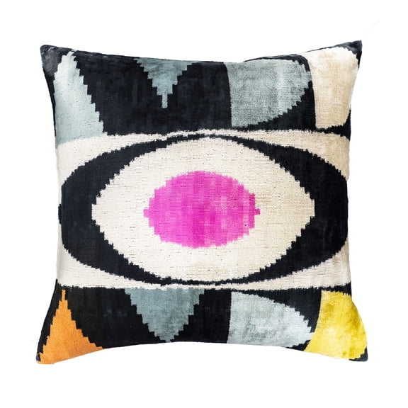 Eye of Ra Silk Velvet Ikat Pillow, 24" X 24" Case Only