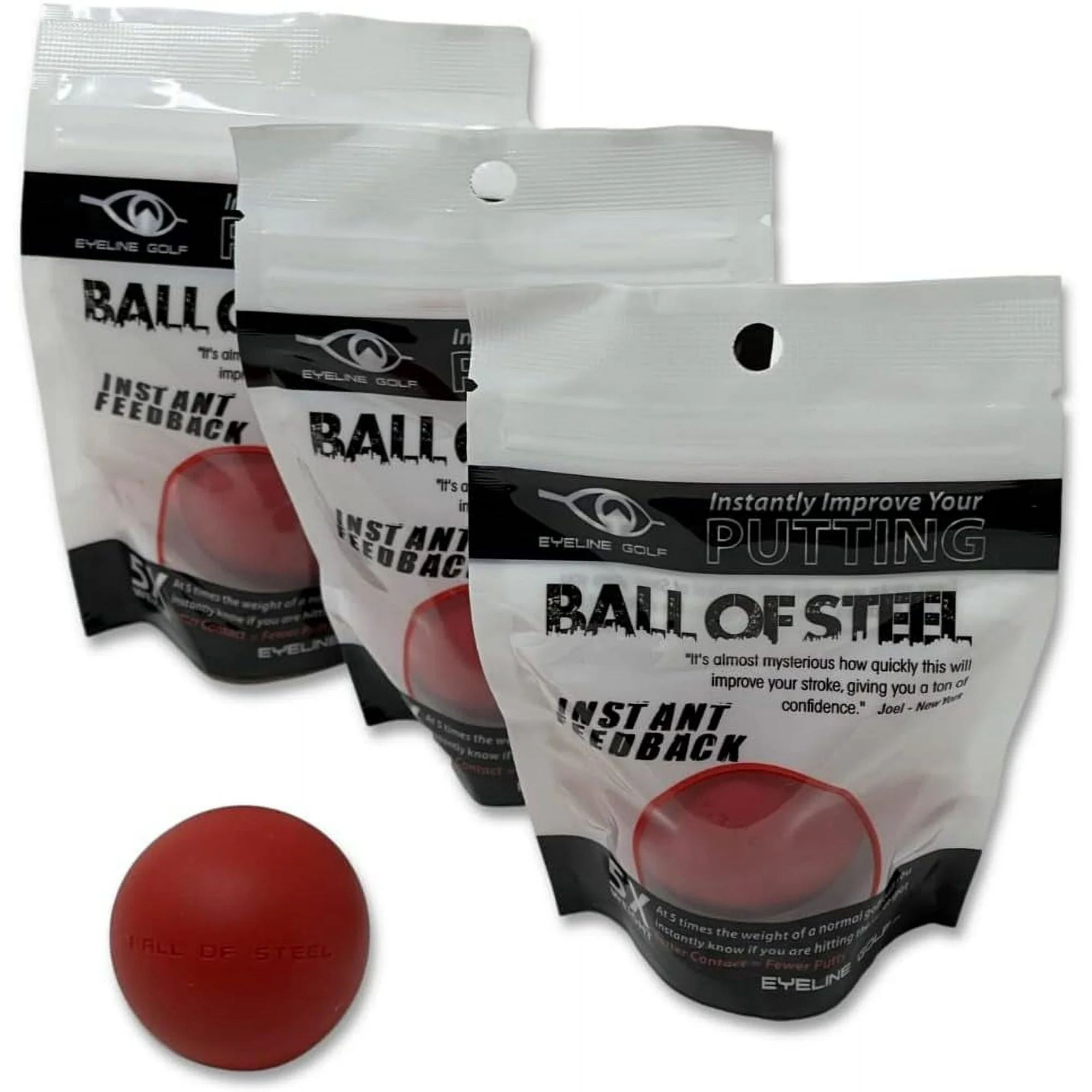 EyeLine Golf Weighted Ball of Steel, Silicon Padding, Instant Feedback, Perfect Stroke for Putter, 5x Weight of Standard Ball, Hitting the Sweet Spot, Consistent Improvement (Pack of 3)