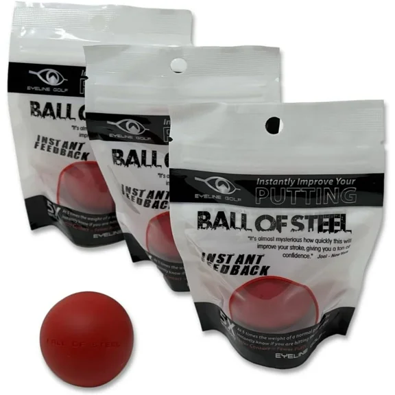 EyeLine Golf Weighted Ball of Steel, Silicon Padding, Instant Feedback, Perfect Stroke for Putter, 5x Weight of Standard Ball, Hitting the Sweet Spot, Consistent Improvement (Pack of 3)
