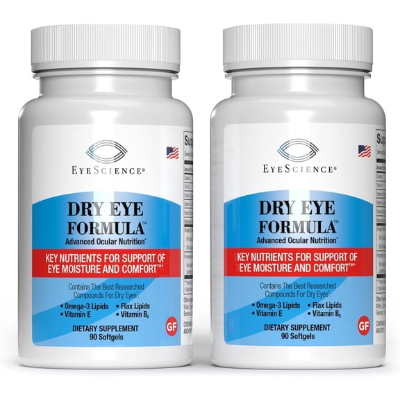 EyeScience Dry Eye Formula with Omega-3s (EPA & DHA), Flaxseed Oil - Advanced Ocular Nutrition - 2 Pack