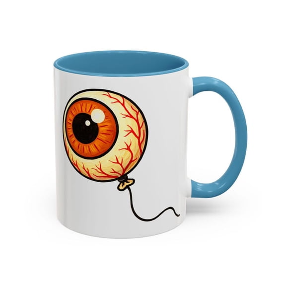 Eyeball Balloon Mug CreepyCute Eyeball Floating Balloon Design, Surreal Horror Pop Art for Halloween, Gothic WeirD1Core Coffee Cup