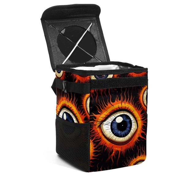 Eyeball Foldable Car Trash Bin with Lid, Leak-proof Mini Trash Can for Car, Hanging Storage Bag Included