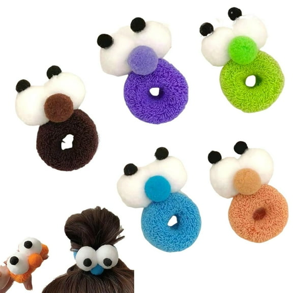 Eyeball Hair Tie, Mini Funny and Cute Big Eyes Headband, Candy Color High Elastic Hair Ring, Colorful Double Ball Hair Ties, Elastic Hair Ropes, Thick Hair Elastics for Girls Women (5Colors-B)