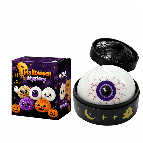 Eyeball Pattern Halloween Dumpling Squishy Soft Squeeze Ball with Steamer for Festive Party Favors Creative Sensory Novelty Toy for Holiday Fun