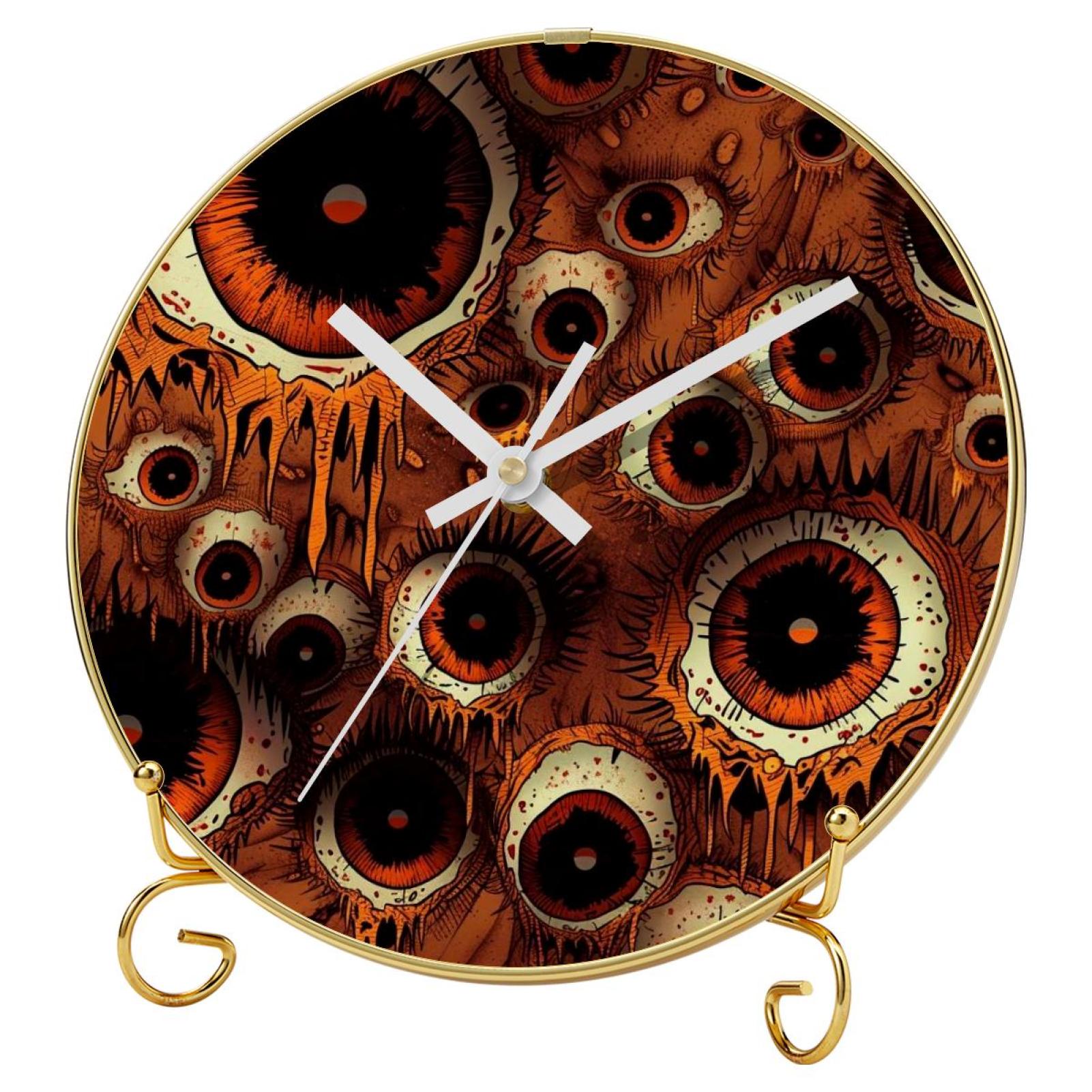 Eyeball Round Printed Wall Clocks with Hooks and Gold Stand Silent