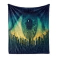 thumbnail image 1 of Eyeball Soft Flannel Fleece Blanket, Technology Surveillance Theme with Buildings and a Giant Watercolor Eye, Cozy Plush for Indoor and Outdoor Use, 50" x 70", Blue Teal and Yellow, by Ambesonne, 1 of 6