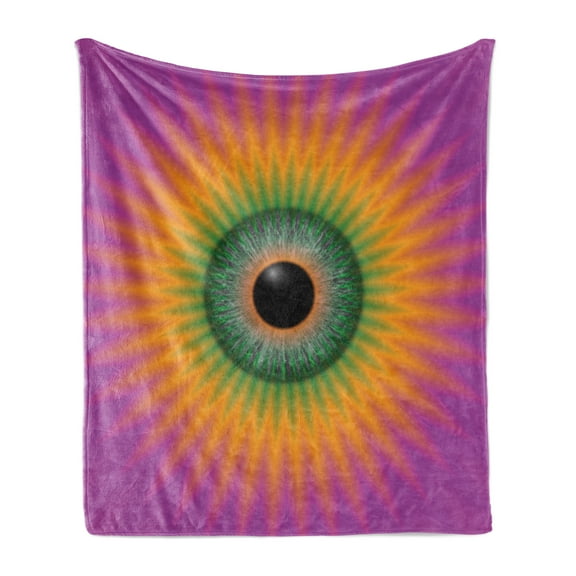 Eyeball Soft Flannel Fleece Throw Blanket, Psychedelic Starburst Themed Eye Rainbow Colored Illustration Ornamental Design, Cozy Plush for Indoor and Outdoor Use, 60" x 80", Multicolor, by Ambesonne