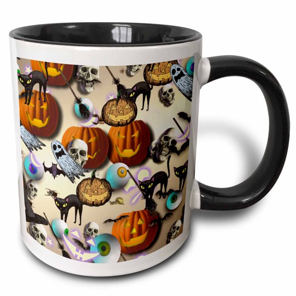 3drose, Eyeballs and Skulls and Pumpkins Artwork, 11oz Two-tone Black Mug