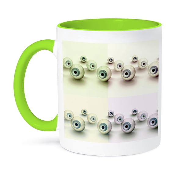 3dRose, Eyeballs - Spooky Art - Halloween Fun, 11oz Two-Tone Green Mug
