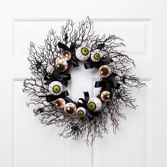 Northlight Eyeballs and Spiders Halloween Twig Wreath - 24" - Unlit