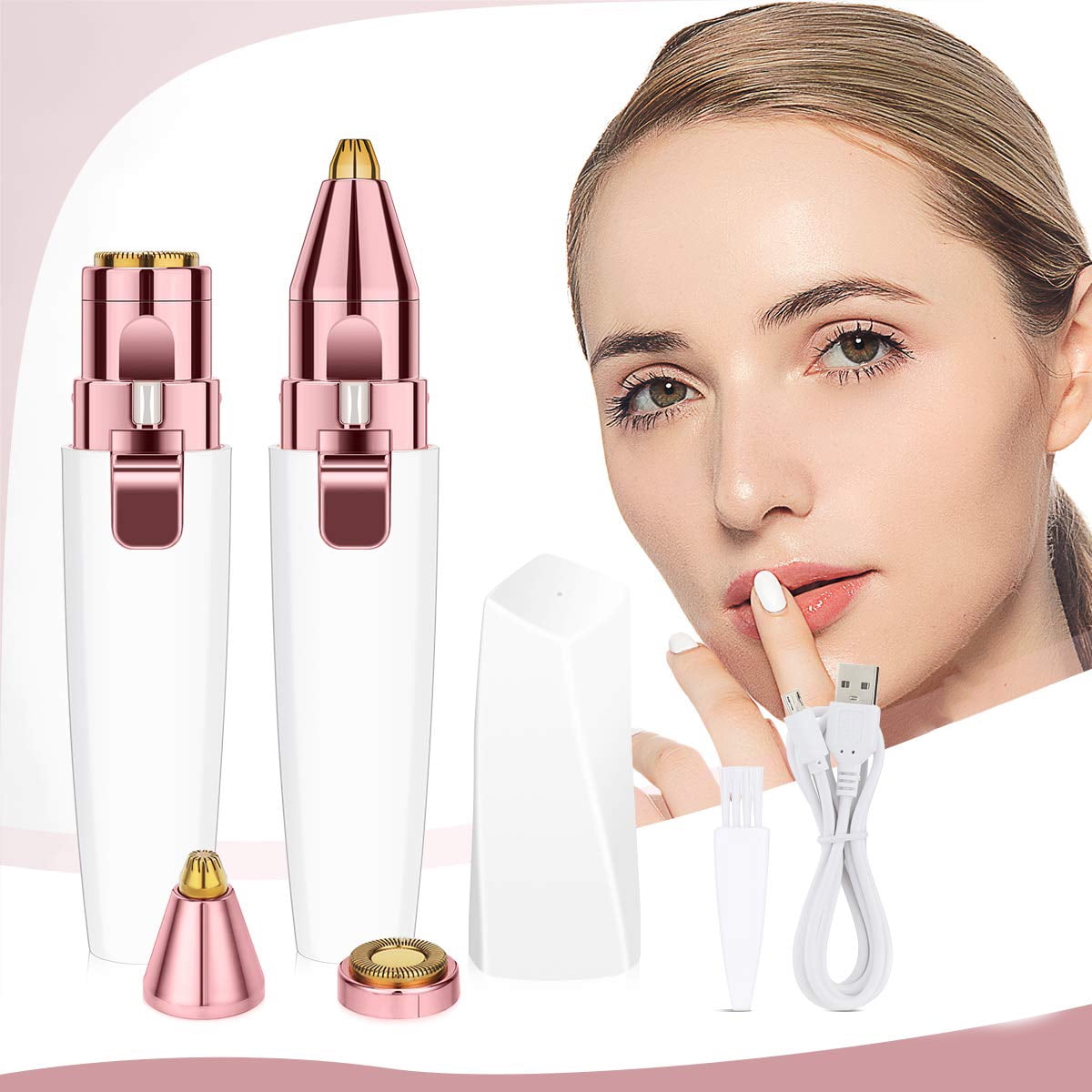 Eyebrow Epilator for Women, 2 in 1 Facial Trimmer with Light, USB ...
