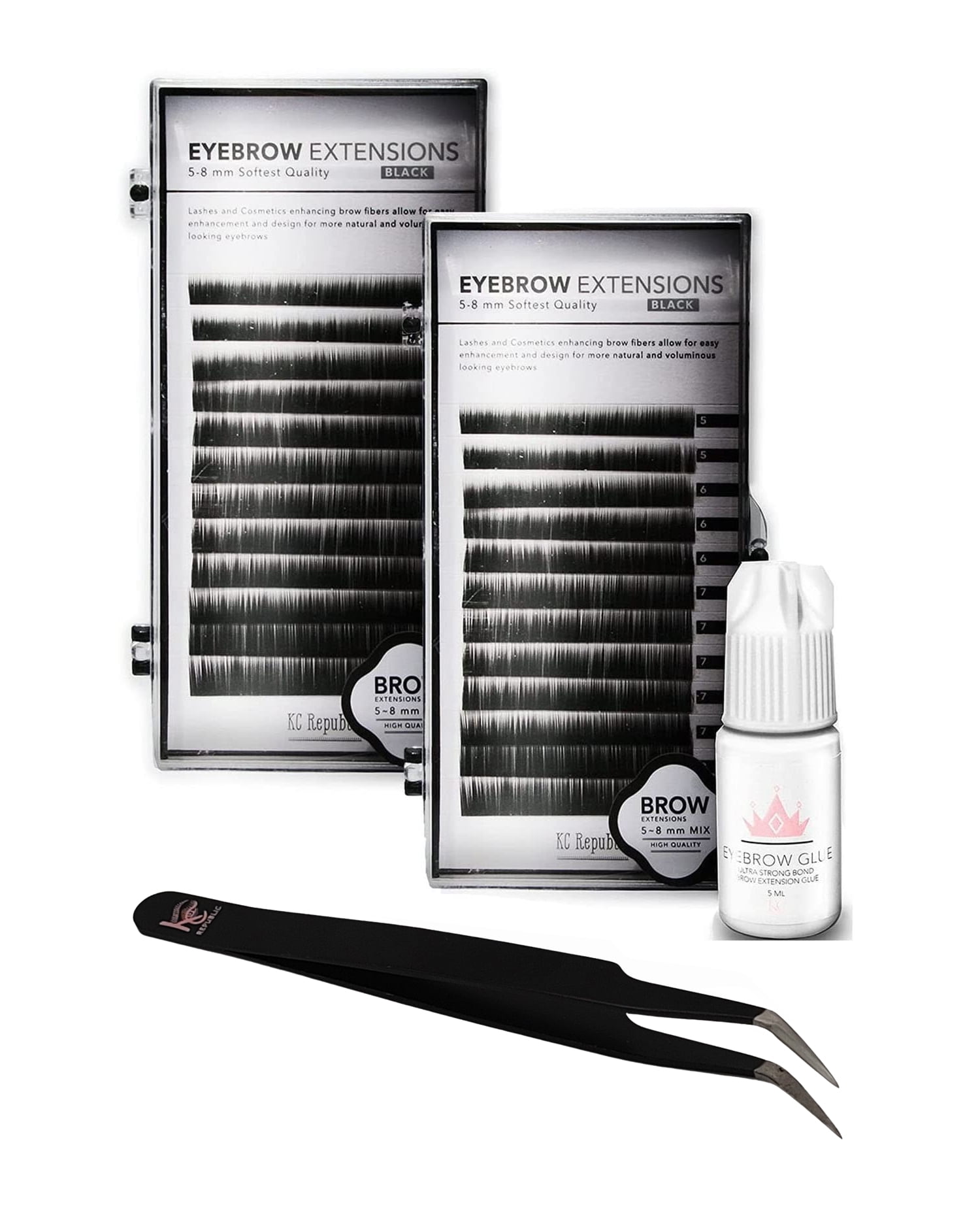 Eyebrow Extensions Kit with 2 Trays of Mink Eyebrows in Black, Eyebrow