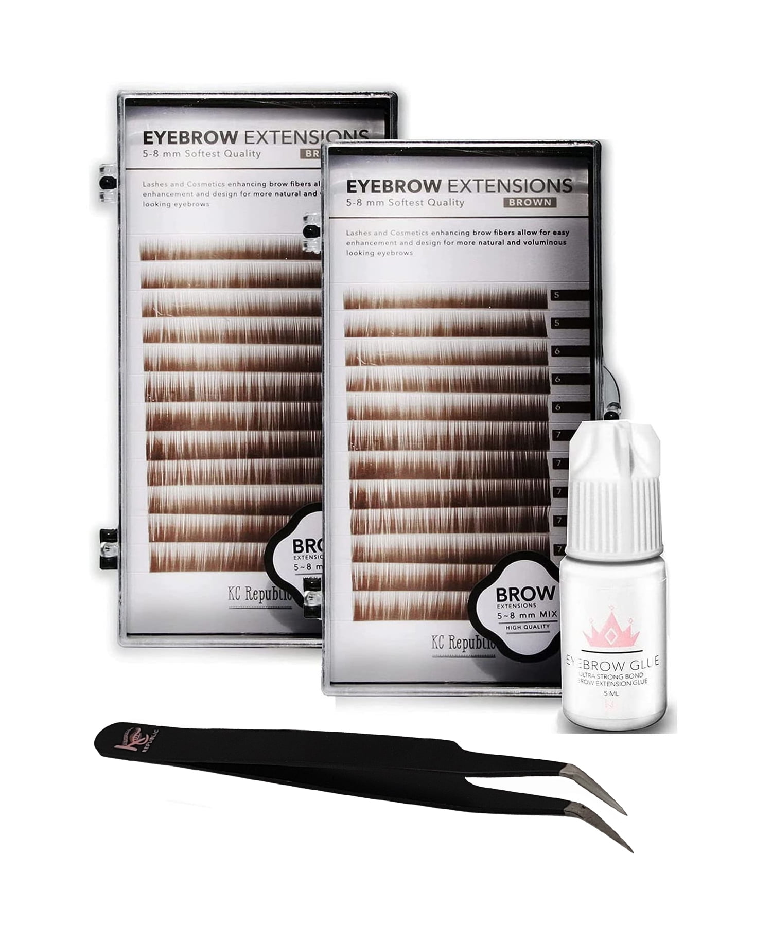 Eyebrow Extensions Kit with 2 Trays of Mink Eyebrows in Brown, Eyebrow