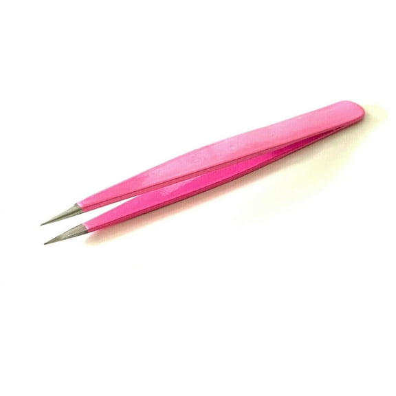 Eyebrow Grooming Multi Purpose Tweezers Pointed Tip Pink Color Stainless