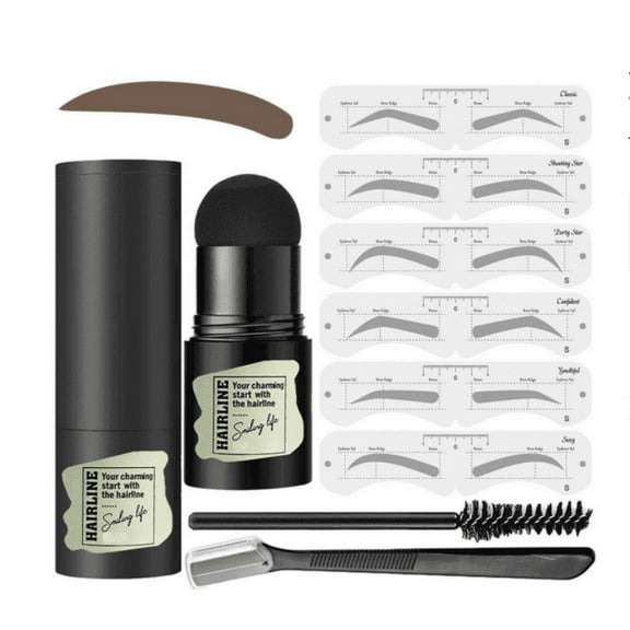 Eyebrow Hairline Stamp Kit One Step Eyebrow Stencil Kit Ddfiner with Eyebrow Brush Trimmer 6-Piece Reusable Eyebrow Stencils & Headband