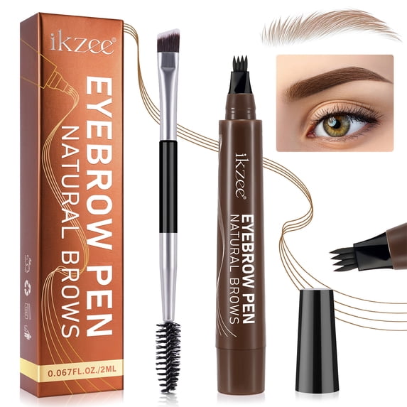 Eyebrow Pen, 4 Fork Tip Eyebrow for Natural Eyebrow, Hair Line, Beard Line, Waterproof & Sweat Resistant, Long-Lasting Makeup, 2 ml - Dark Brown