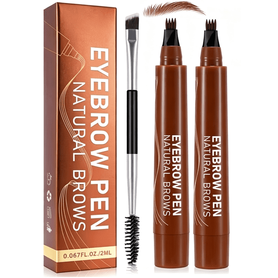 Eyebrow Pen (Brown), 4 Fork Tip for 3D Natural Eyebrow, Hair Line, Beard Line,Waterproof - Last All Day - Liquid Eyebrow Pencil