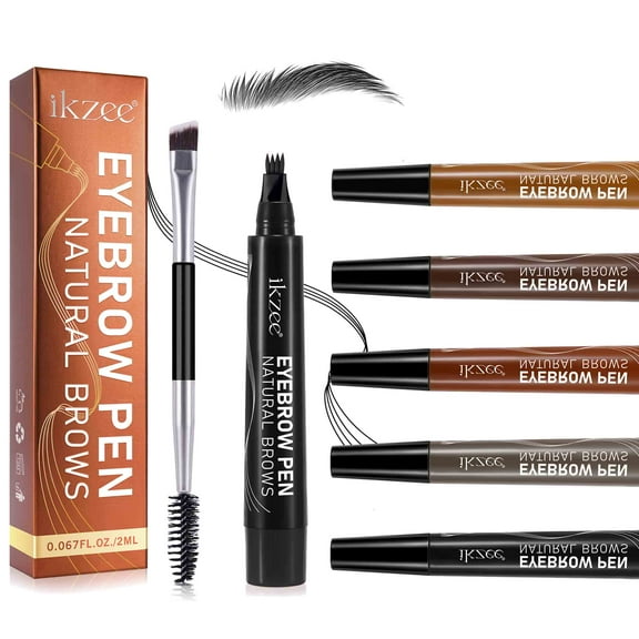 Eyebrow Pen Upgraded 4 Fork Tip Eye Brow Pencils for Women with Spoolie Brush, #5 Black