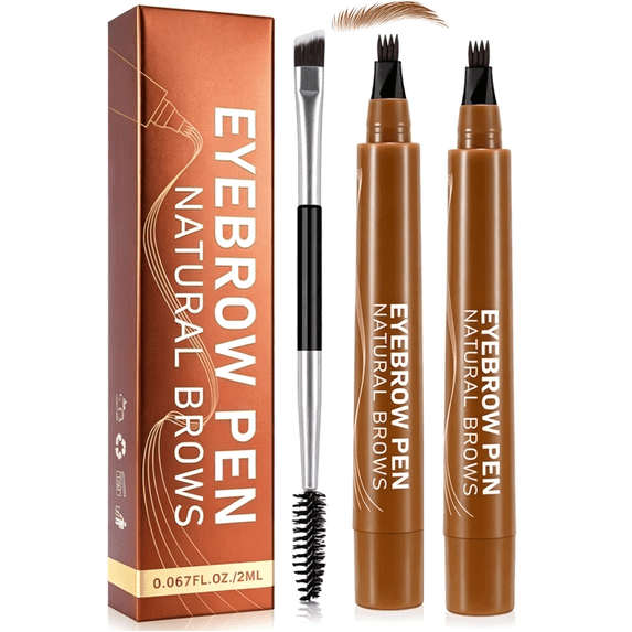 Eyebrow Pen(Light Brown),multiple colors,4 Fork Tip for 3D Natural Eyebrow, Hair Line, Beard Line,Waterproof - Last All Day - Liquid Eyebrow Pencil