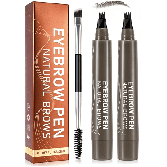 Eyebrow Pen(Gray),multiple colors,4 Fork Tip for 3D Natural Eyebrow, Hair Line, Beard Line,Waterproof - Last All Day - Liquid Eyebrow Pencil