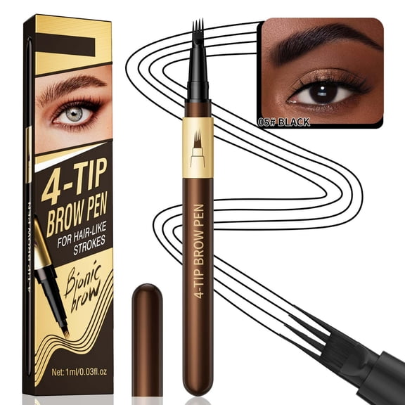 Eyebrow Pencil, 2026 New Microblading Eyebrow Pen with 4 Fork Tip, Eye Brow Pencil for Makeup, Create Natural Hair-Like Brows, Waterproof(Black)