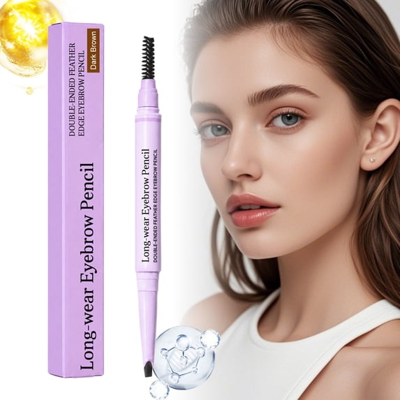 Eyebrow Pencil, Double-Ended Feather Edge Brow Pencil with Spoolie, Precision Definer for Natural Hair-Like Strokes, Easy Shape, Fill & Blend Eyebrow Makeup