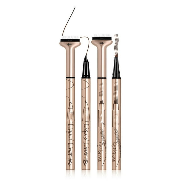 Eyebrow Pencil, Liquid Eyeliner, 4-In-1 Eyebrow and Eyeliner Kit, Smudge-Proof 24-Hour Wear, Precision Fine Tip for Natural Hair-Like Strokes, Sweat-Proof Long-Lasting Makeup