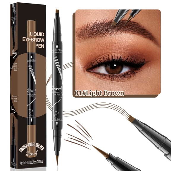 Eyebrow Pencil Liquid Microblade Quad Tip for Natural Brows, Waterproof Long Lasting Formula, Easy Application & Removal, Light Brown Shade, 2ml