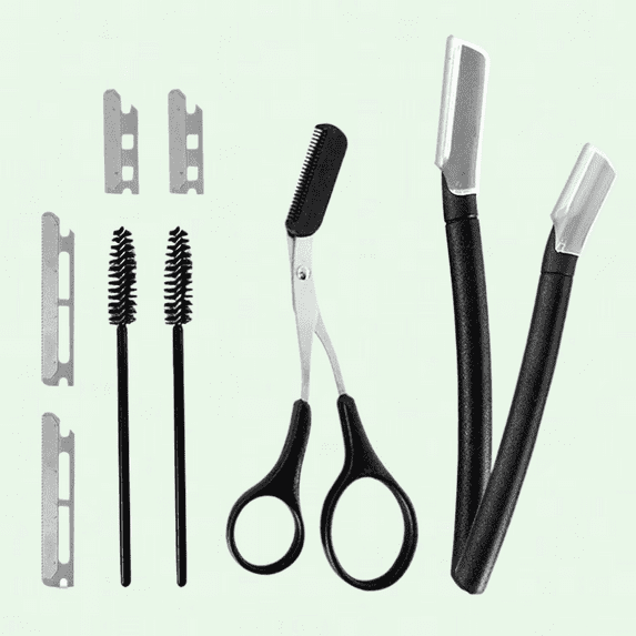 Eyebrow Razor Eye Kit - 5 in 1 Eyebrow Grooming Set for Women - Includes 2 Pack Eyebrow Razor Trimmer, 1 Eyebrow Scissors, 2 Eyebrow Brushes, and 4 Razor Blade Refills
