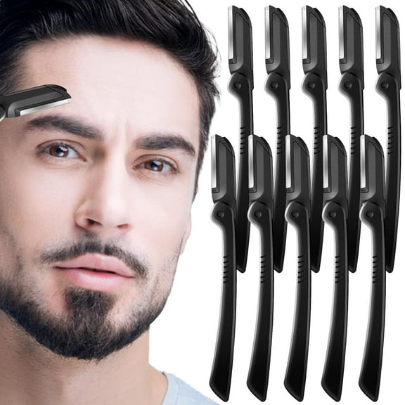 Eyebrow Razor，Men's Facial Folding Dermaplane Razor, Men's Eyebrow and Facial Folding Razor, Men's Facial Epilator, Women's Eyebrow and Facial Folding Razor, 10 pcs (Black)