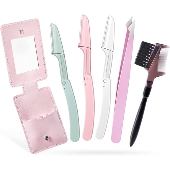 Eyebrow Razor Set, Professional Eyebrow Grooming Set, Eyebrow Trimmers Set for Women and Men, Brush, Eyebrow Scissors, Slant Tweezers,Mirror