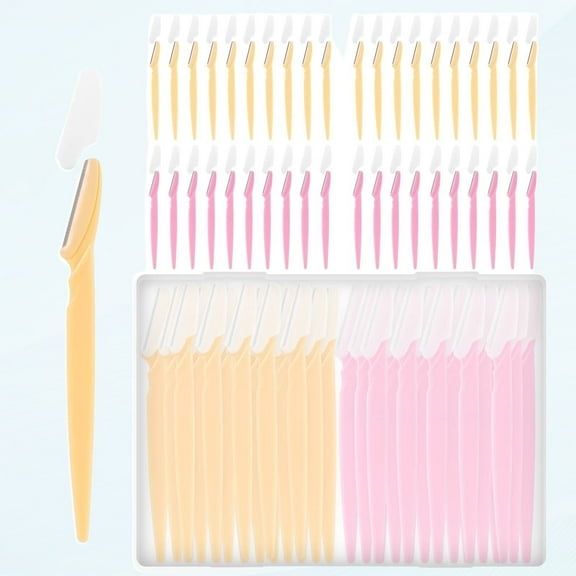 Eyebrow Razor for Women, 40Pcs Eyebrow Shaper Eyebrow Peeling Tool Dermaplaning Multi-Purpose Exfoliating Face Razor and Eyebrow Razor for Women Men with Precision Cover (Pink Yellow)