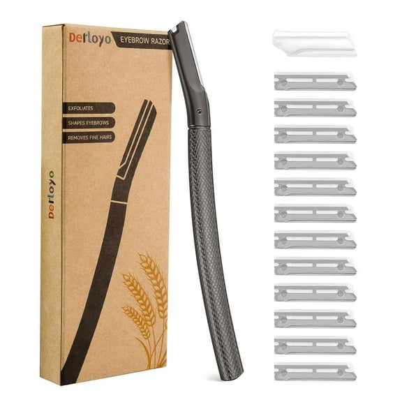 Eyebrow Razor and Face Razor for Women, Reusable Metal Handle with 12 Refill Blades and Protective Silicone Cap, Eyebrow Hair Trimmer - Silver