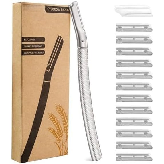 Eyebrow Razor and Razor for Women, Metal Handle with 12 Refill and Protective Cap, Eyebrow Hair Trimmer -