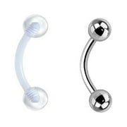 Eyebrow Ring 16G Anodized Curved Barbell & 18G Clear Retainer 8mm 2pcs Rose Gold or Silver