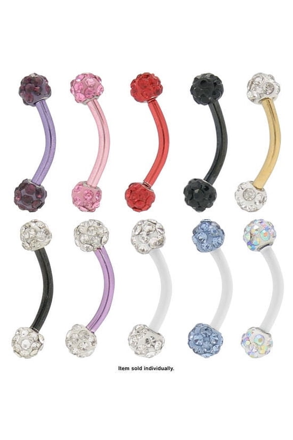 Eyebrow Ring 16G Anodized Titanium Curved Barbell CZ Gems Cartilage Tragus Rook