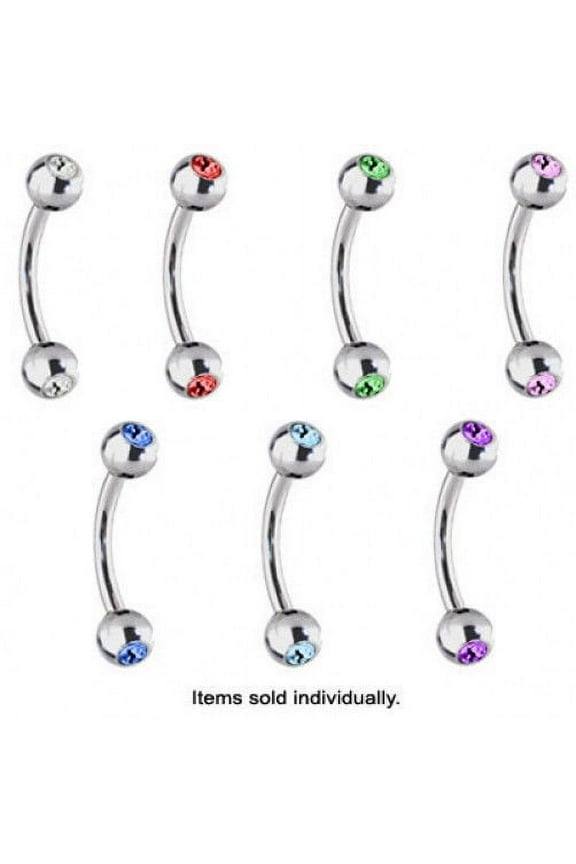 Eyebrow Ring 16G Curved Barbell Surgical Steel CZ Gem Cartilage Piercing Tragus