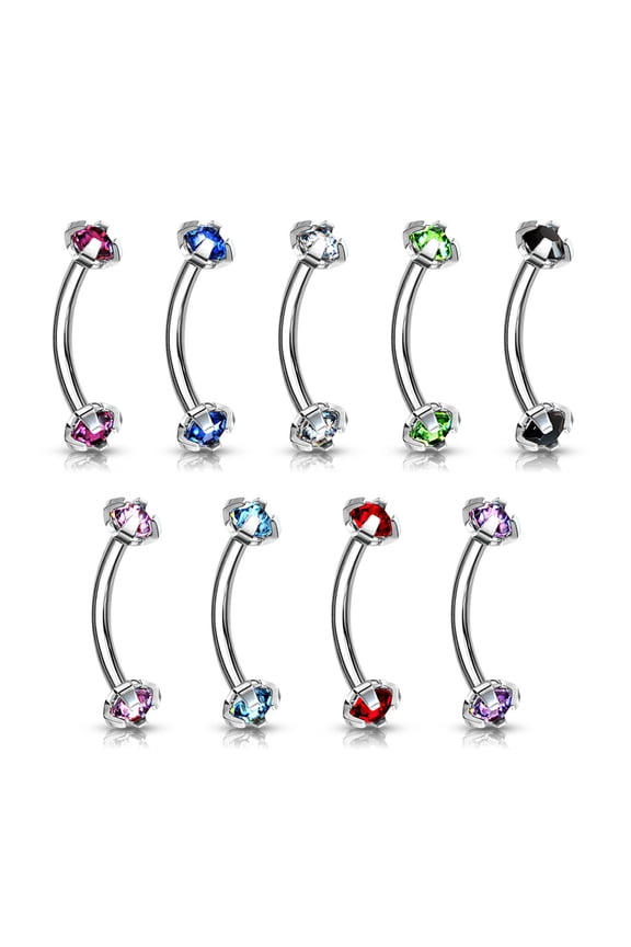 16G Internal Threaded Prong Set CZ Curved Barbell Surgical Steel Eyebrow Ring Piercing Jewelry Women Men