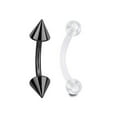 thumbnail image 1 of Eyebrow Ring 2pc Black IP 16G Curved Barbell Spike Ball & 18G Clear Retainer 8mm, 1 of 5