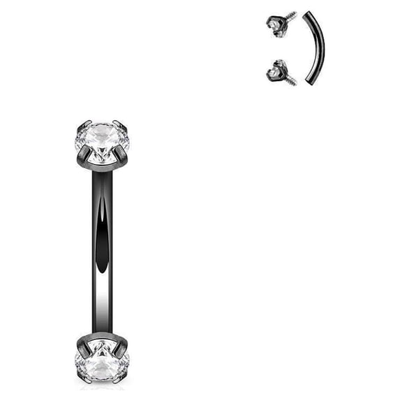 Eyebrow Ring Curved Barbell Anodized Titanium 16g with Gems 5/16 8mm