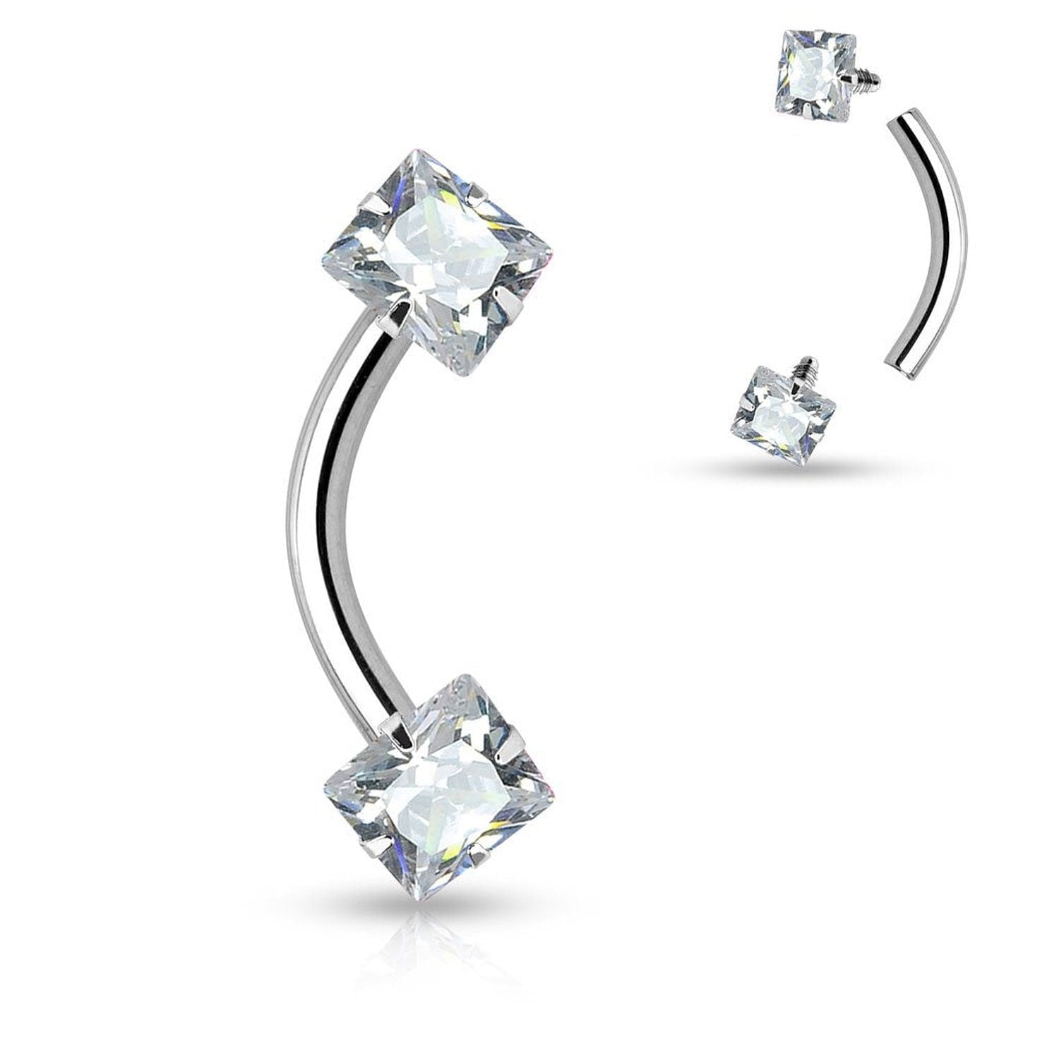 316L Surgical Steel High Polished Internally Threaded Square Prong CZ Curved Barbell 316L Surgical Steel High Polished Internally Threaded Square Prong CZ Curved Barbell