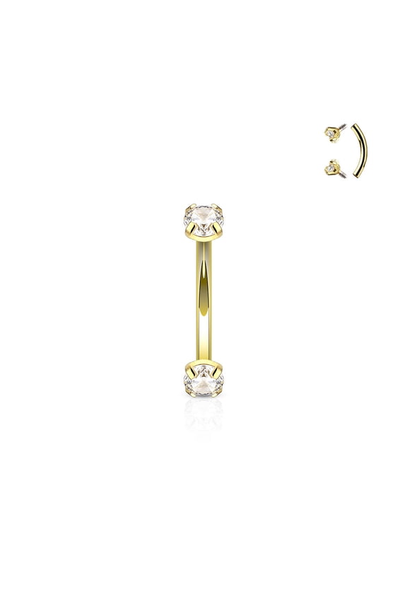 16G Eyebrow Ring Curved Steel Barbell Internally Threaded Prong Set Clear CZ Piercings Jewelry for Women Men