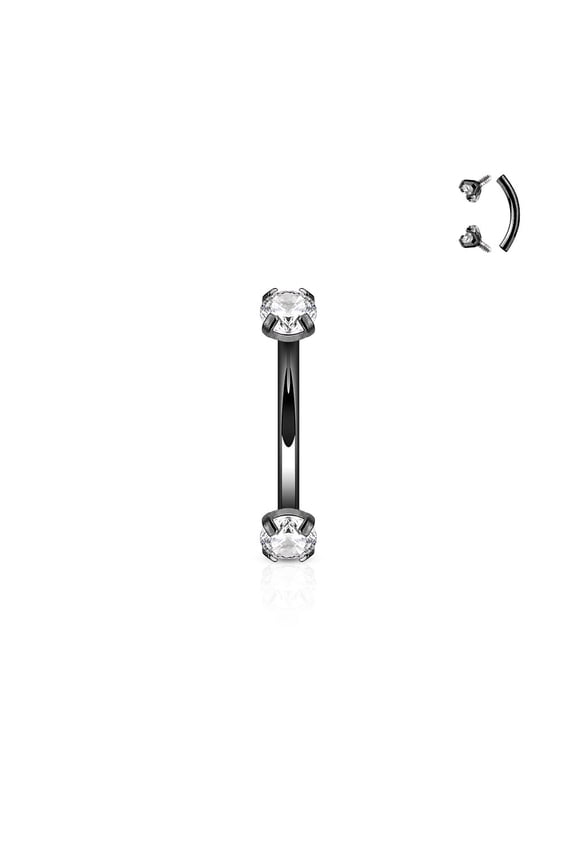 16G Eyebrow Ring Curved Steel Barbell Internally Threaded Prong Set Clear CZ Piercings Jewelry for Women Men