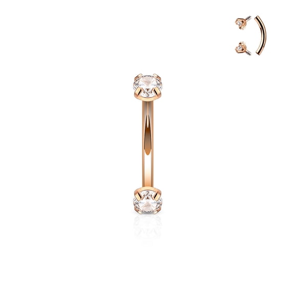 Luxe Modz 16G Eyebrow Ring Curved Steel Barbell Internally Threaded Prong Set Clear CZ Piercings Jewelry for Women Men