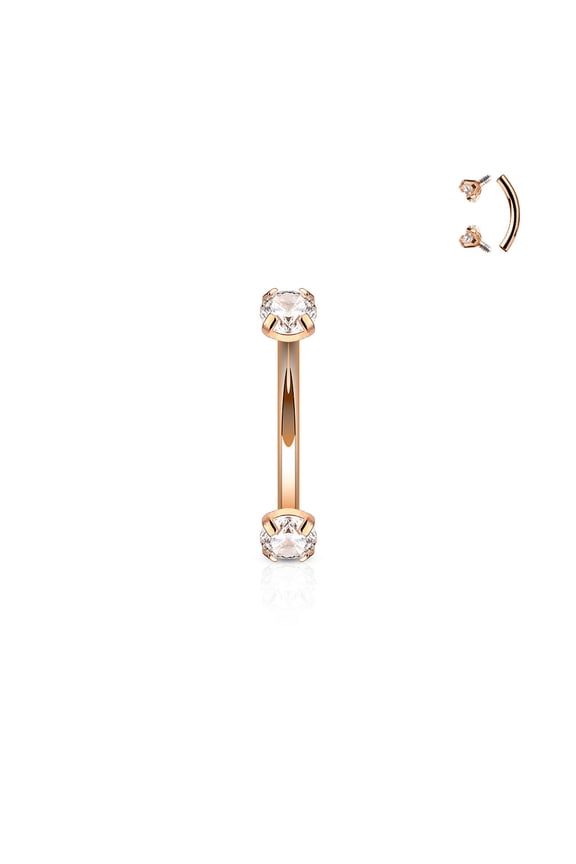 16G Eyebrow Ring Curved Steel Barbell Internally Threaded Prong Set Clear CZ Piercings Jewelry for Women Men
