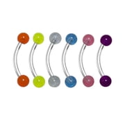 Eyebrow Ring Piercing 6pc Curved Barbell Glow In The Dark Balls 16G Tragus Rook