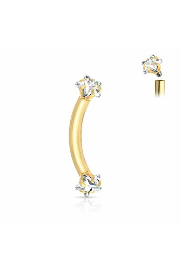Eyebrow Ring with Prong Set Star CZ Ends Internally Threaded 16ga Sold Each