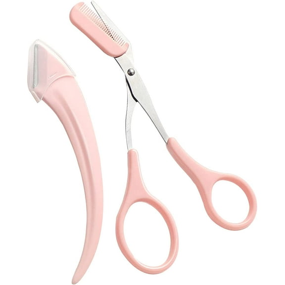 Eyebrow Scissors with Comb,Eyebrow Scissors,Eyebrow Trimmer Tool,Eyebrow With Comb for Beginner Women s Stainless Steel Razor (Pink)