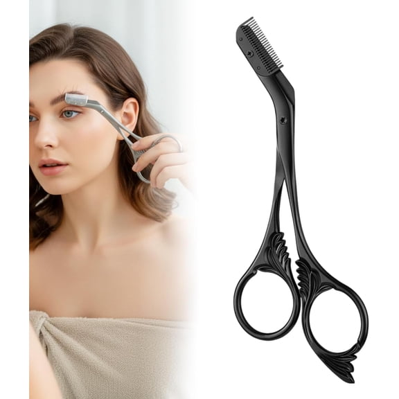 Eyebrow Scissors with Comb for Precision Shaping, Stainless Steel Brow Trimmer Tool
